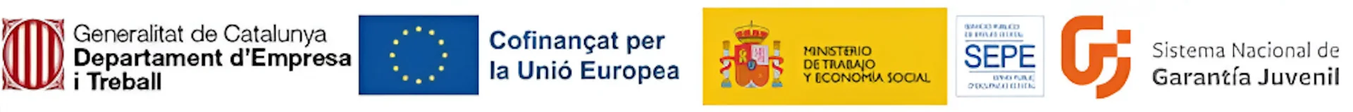 Logos institucionales: Generalitat de Catalunya, Unión Europea, Ministerio de Trabajo y Economía Social, SEPE, Sistema Nacional de Garantía Juvenil